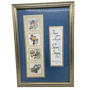 seasons gold framed print art work birds song of songs 2:12 blue 22x15.5" READ